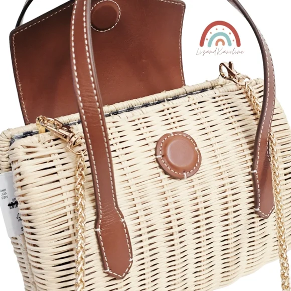 New! J. Crew Small Rattan Leather Top Handle Satchel Crossbody Bag - Picture 12 of 16